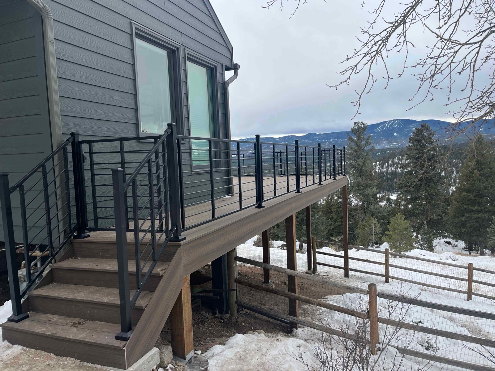 Cable rail deck with mountain view