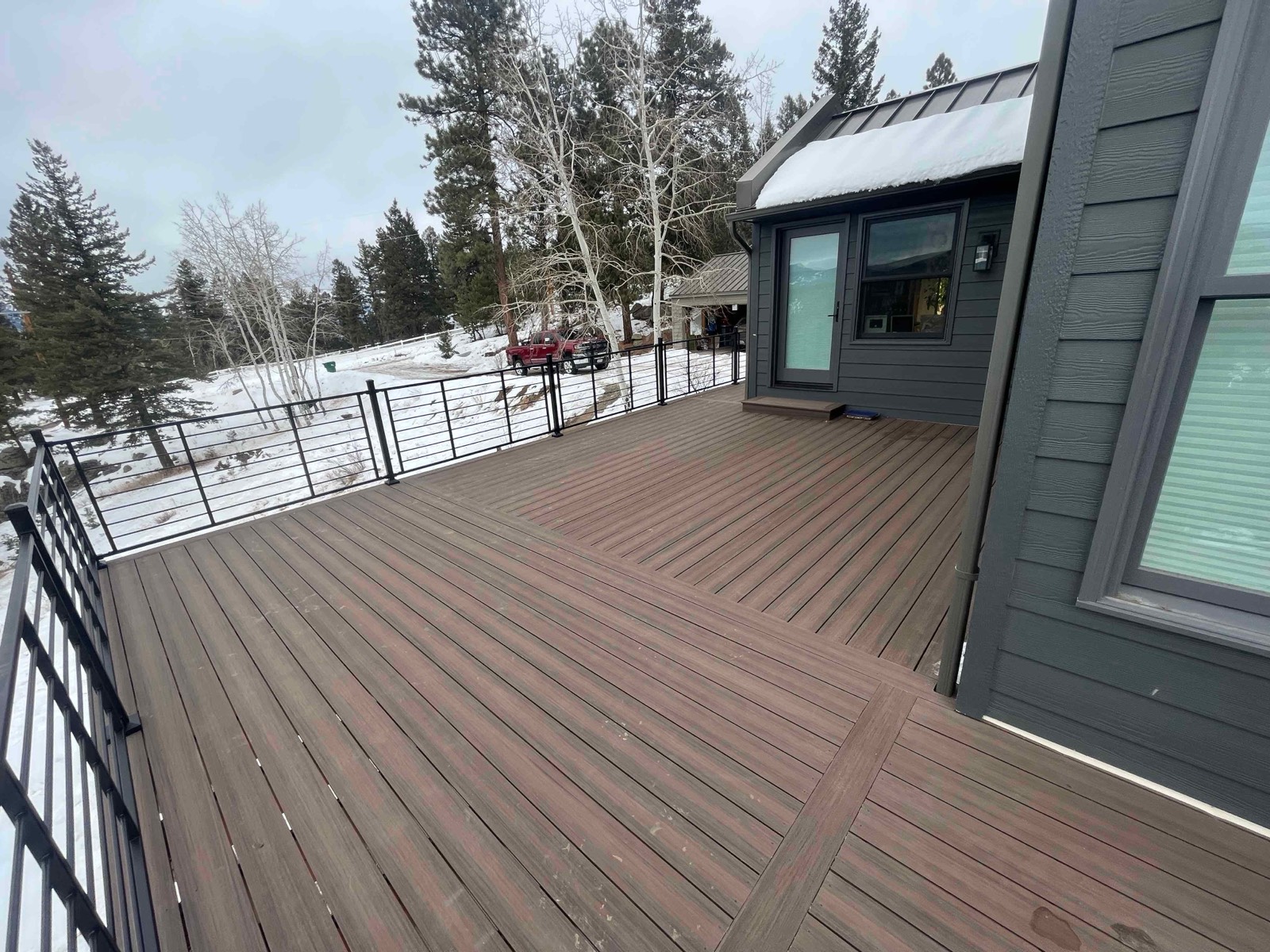 Deck with snowy mountain view