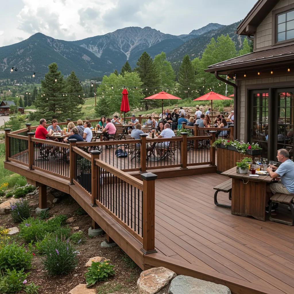Commercial deck at a restaurant in Douglas County with customers enjoying outdoor dining