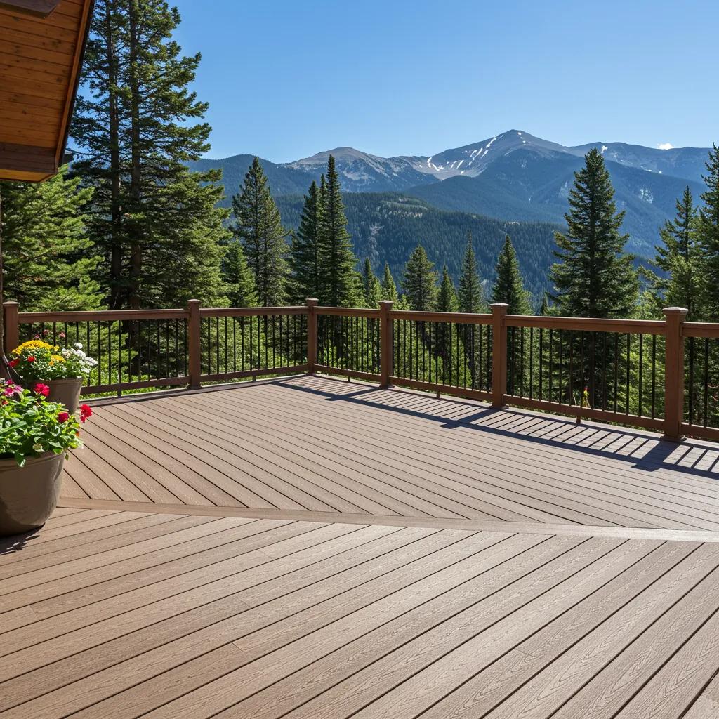 Durable deck installation in a high-altitude setting showcasing UV-resistant composite materials