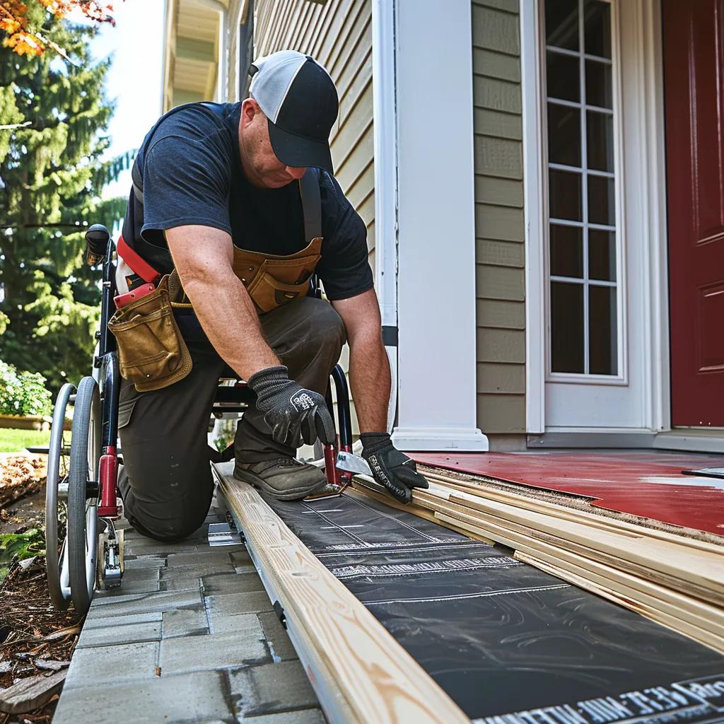 Contractor installing a wheelchair ramp to improve home accessibility